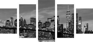 5-częściowy obraz uroczy most w Brooklynie w wersji czarno-białej