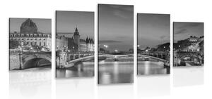 5-częściowy obraz olśniewająca panorama Paryża w wersji czarno-białej