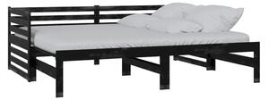 Łóżko wysuwane, lite drewno sosnowe, czarne, 2x(90x200) cm
