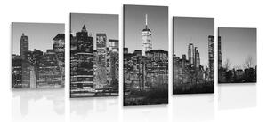 5-częściowy obraz centrum Nowego Jorku w wersji czarno-białej