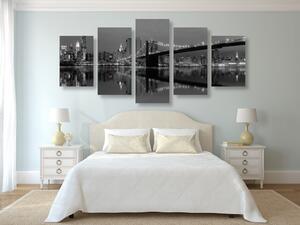 5-częściowy obraz odbicie Manhattanu w wodzie w wersji czarno-białej