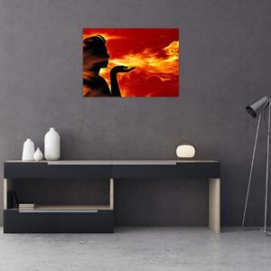Obraz kobiety z płomieniami (70x50 cm)