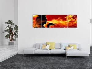 Obraz kobiety z płomieniami (170x50 cm)