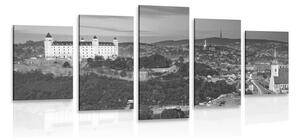 5-częściowy obraz wieczór w Bratysławie w wersji czarno-białej