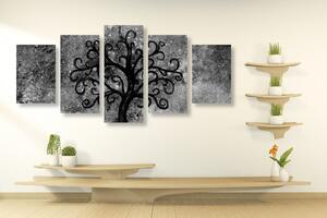 5-częściowy obraz czarno-białe drzewo życia