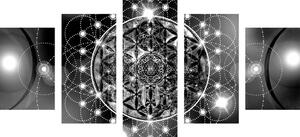 5-częściowy obraz czarująca Mandala w wersji czarno-białej