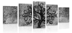 5-częściowy obraz czarno-białe drzewo życia