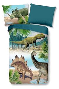 Zielono-niebieska bawełniana pościel dziecięca jednoosobowa 140x200 cm Dino – Good Morning