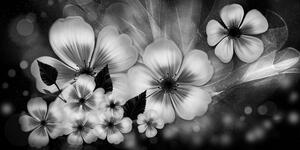 Obraz fantazja na temat kwiatów w wersji czarno-białej
