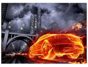 Obraz płonącego samochodu (70x50 cm)
