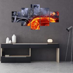 Obraz płonącego samochodu (125x70 cm)