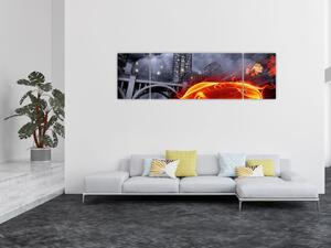Obraz płonącego samochodu (170x50 cm)