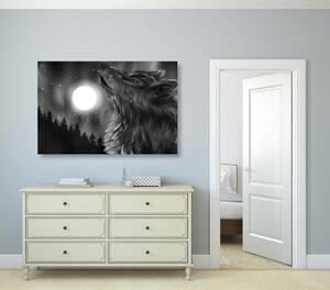 Obraz wilczy księżyc w wersji czarno-białej