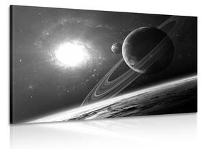 Obraz planeta w kosmosie w wersji czarno-białej