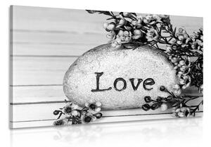 Obraz z napisem Love na kamieniu w kolorach czarnym i białym
