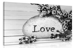 Obraz z napisem Love na kamieniu w kolorach czarnym i białym
