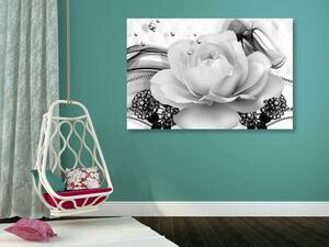 Obraz luksusowa róża z abstrakcją w wersji czarno-białej