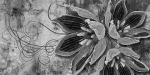Obraz kwiaty z perłami w wersji czarno-białej