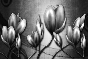 Obraz kwiaty w stylu etno w wersji czarno-białej