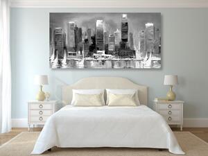 Obraz nadmorskie miasto w wersji czarno-białej