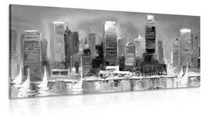 Obraz nadmorskie miasto w wersji czarno-białej
