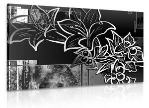Obraz ilustracja kwiatowa w wersji czarno-białej