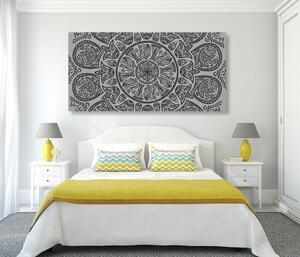Obraz Mandala z abstrakcyjnym naturalnym wzorem w wersji czarno-białej