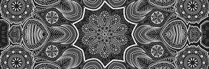 Obraz Mandala indyjska ze wzorem kwiatowym w wersji czarno-białej