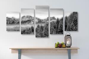 5-częściowy obraz mroźne góry w wersji czarno-białej