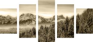 5-częściowy obraz mroźne góry w sepii