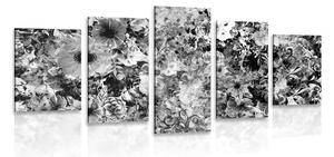 5-częściowy obraz kwiaty w wersji czarno-białej