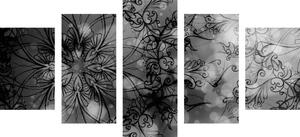5-częściowy obraz kwiatowa Mandala w wersji czarno-białej