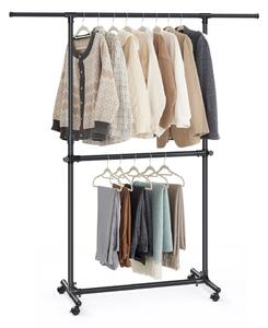 Stojak na ubrania dwupoziomowy JASON, 101-165x49x113-180cm, czarny SongmicsHome