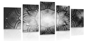 5-częściowy obraz Mandala z tłem galaktyki w wersji czarno-białej