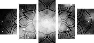5-częściowy obraz Mandala z tłem galaktyki w wersji czarno-białej