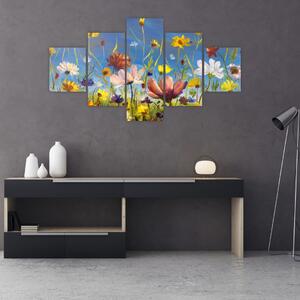 Malowany obraz kwitnącej łąki (125x70 cm)