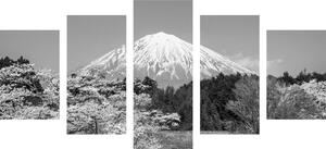 5-częściowy obraz góra Fuji w wersji czarno-białej