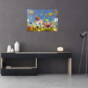 Malowany obraz kwitnącej łąki (70x50 cm)