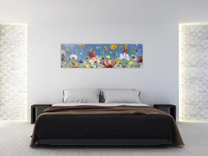 Malowany obraz kwitnącej łąki (170x50 cm)