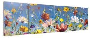 Malowany obraz kwitnącej łąki (170x50 cm)