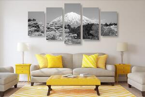 5-częściowy obraz góra Fuji w wersji czarno-białej