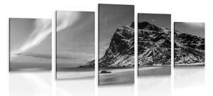 5-częściowy obraz zorza polarna w Norwegii w wersji czarno-białej