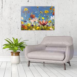 Malowany obraz kwitnącej łąki (70x50 cm)