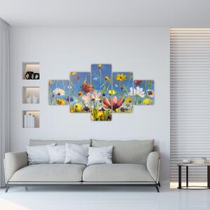 Malowany obraz kwitnącej łąki (125x70 cm)
