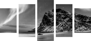 5-częściowy obraz zorza polarna w Norwegii w wersji czarno-białej