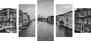 5-częściowy obraz słynny kanał w Wenecji w wersji czarno-białej