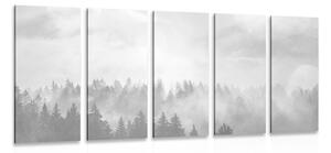 5-częściowy obraz mgła nad lasem w wersji czarno-białej