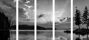 5-częściowy obraz odbicie górskiego jeziora w wersji czarno-białej