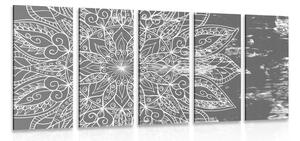 5-częściowy obraz tekstura Mandali w wersji czarno-białej