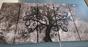 5-częściowy obraz drzewo życia w wersji czarno-białej